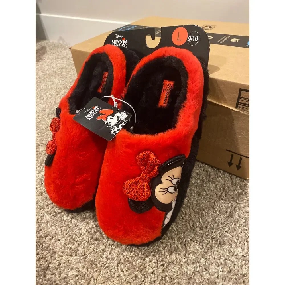 Disney Minnie Mouse Red Sequin Bow Slippers - New with Tags - Picture 2 of 5